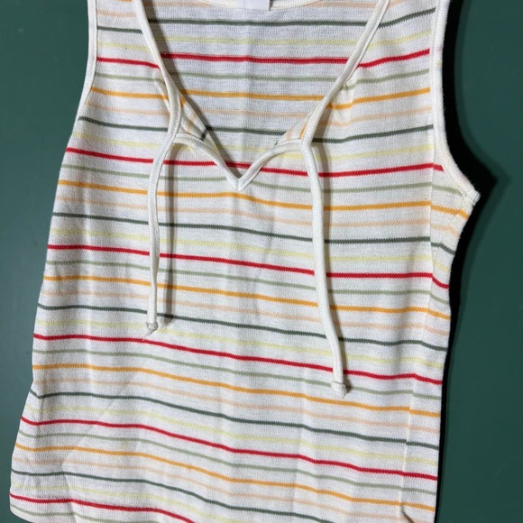 Jantzen Tops - Vintage 70s Jantzen Striped Knit Tank Top Lace Up V-Neck Multi Color Womens Med
